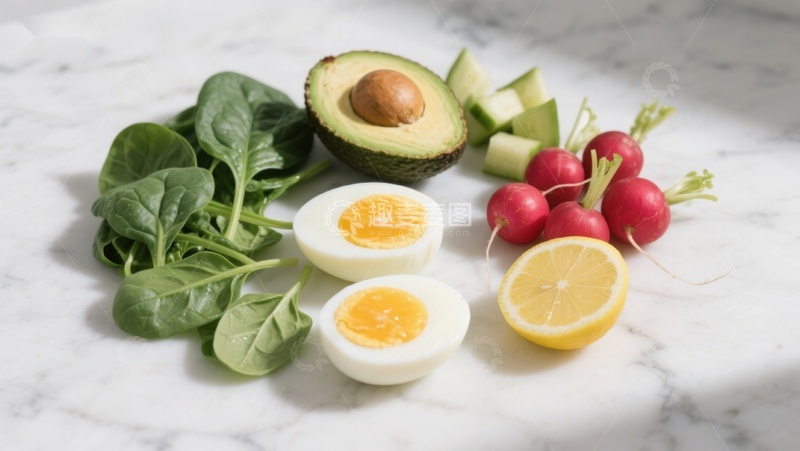 高清大图下载【趣麦麦图】新鲜蔬菜与鸡蛋摆盘