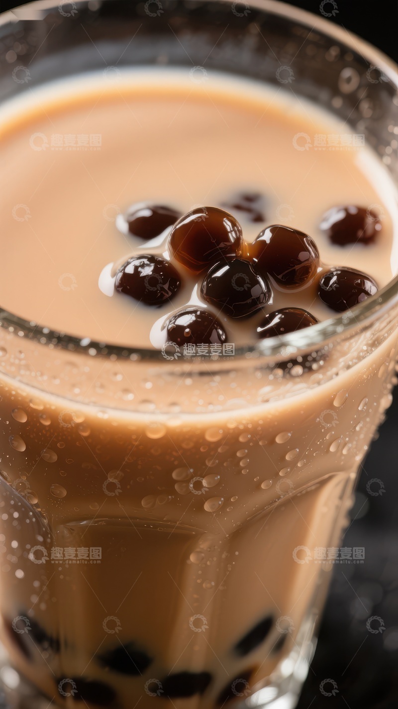 高清大图下载【趣麦麦图】珍珠奶茶特写，诱人饮品