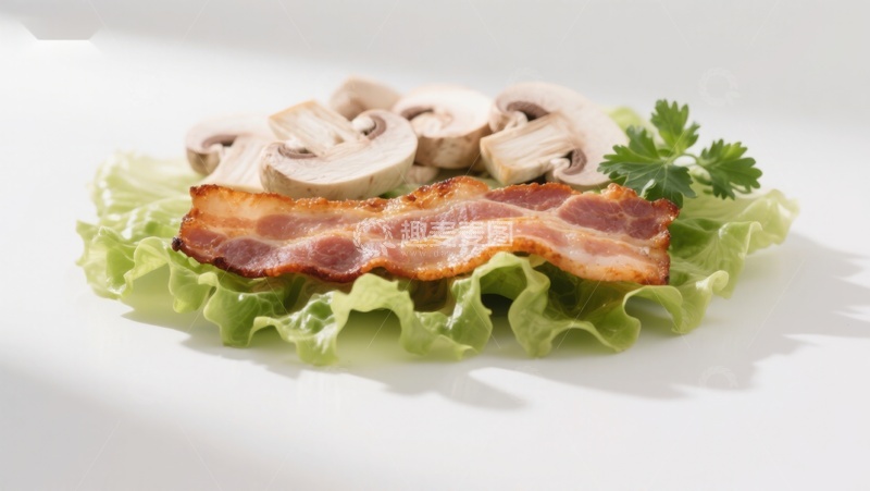 高清大图下载【趣麦麦图】培根蘑菇生菜摆盘