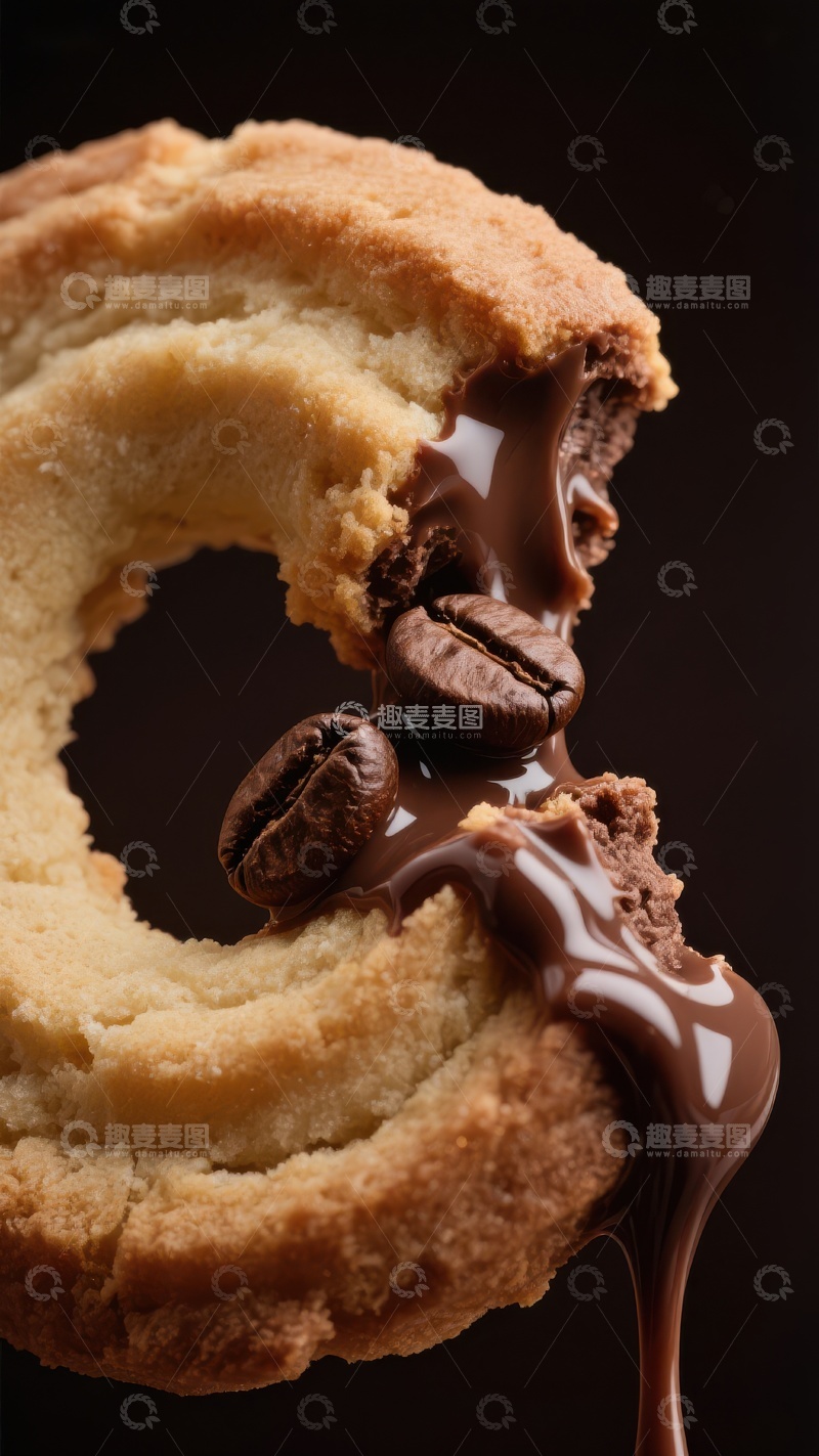 高清大图下载【趣麦麦图】巧克力淋面甜甜圈与咖啡豆