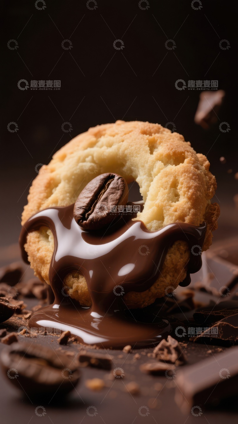 高清大图下载【趣麦麦图】巧克力淋面的松脆饼干与咖啡豆