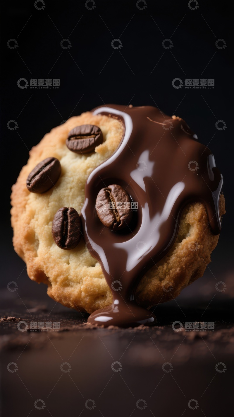 高清大图下载【趣麦麦图】巧克力淋面咖啡豆饼干
