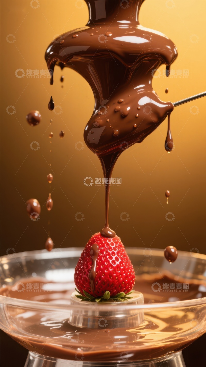 高清大图下载【趣麦麦图】巧克力瀑布淋草莓