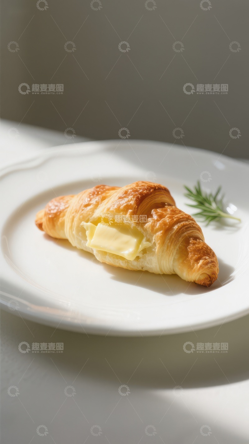 高清大图下载【趣麦麦图】黄油羊角面包配迷迭香