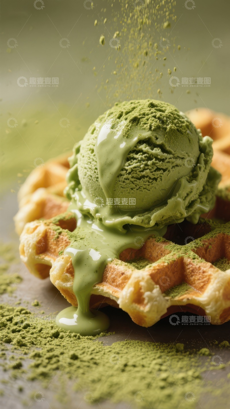 高清大图下载【趣麦麦图】抹茶冰淇淋搭配华夫饼