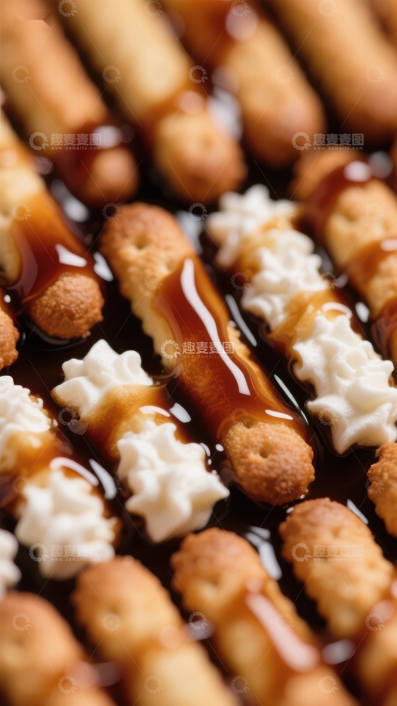 高清大图下载【趣麦麦图】奶油夹心饼干与焦糖酱的美味组合