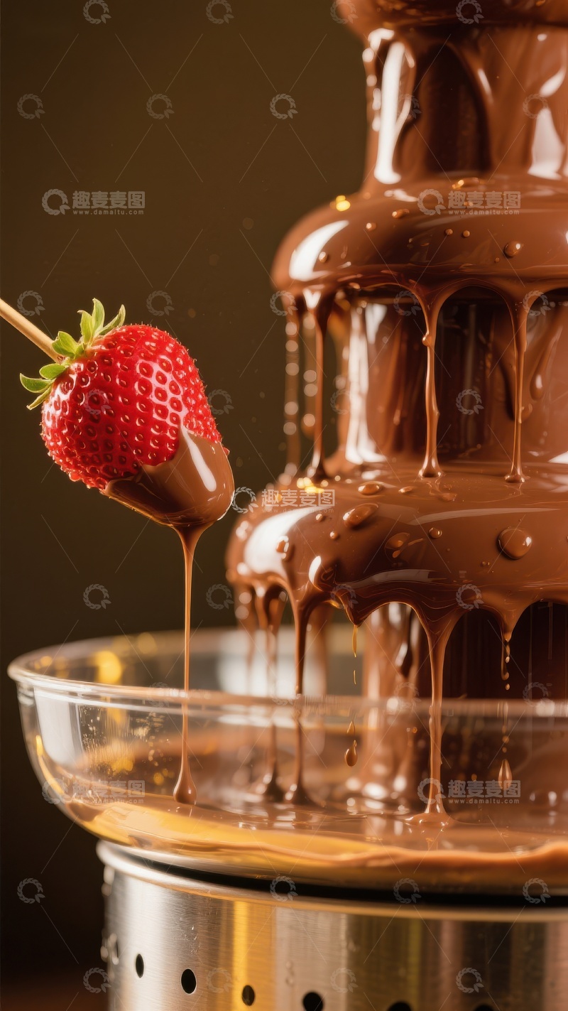 高清大图下载【趣麦麦图】草莓蘸巧克力喷泉