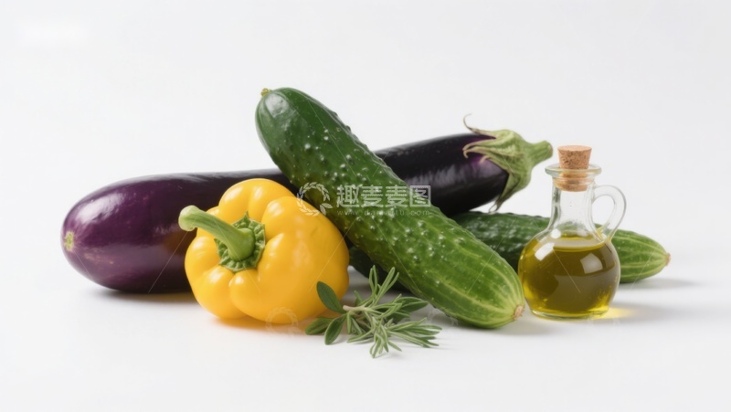 高清大图下载【趣麦麦图】新鲜蔬菜与橄榄油摆拍