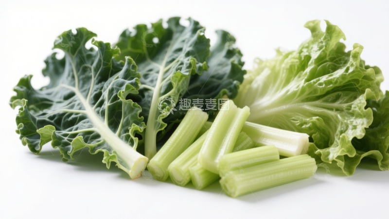 高清大图下载【趣麦麦图】新鲜绿叶蔬菜与茎部特写