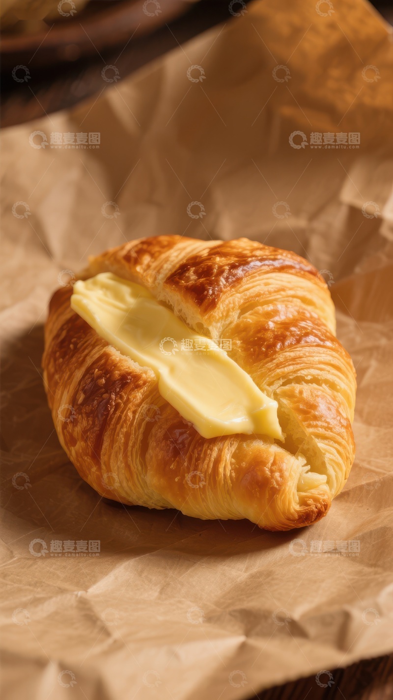 高清大图下载【趣麦麦图】黄油涂抹的金黄羊角面包