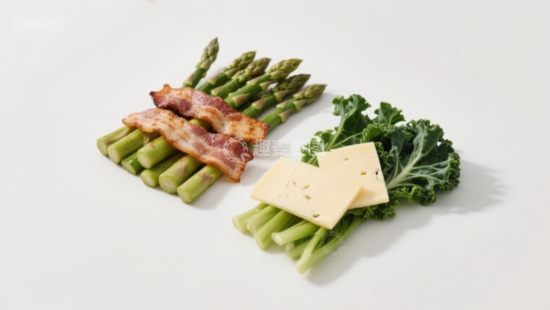 高清大图下载【趣麦麦图】芦笋培根奶酪与羽衣甘蓝