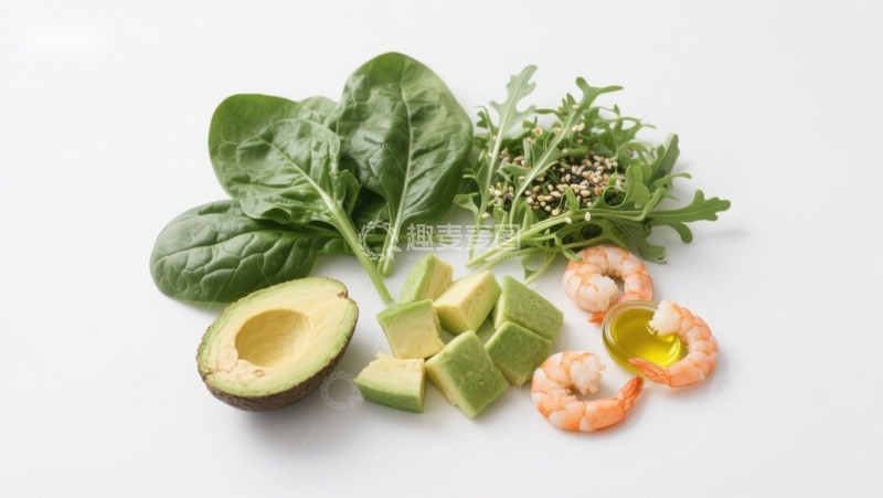 高清大图下载【趣麦麦图】新鲜食材组合：牛油果虾仁沙拉