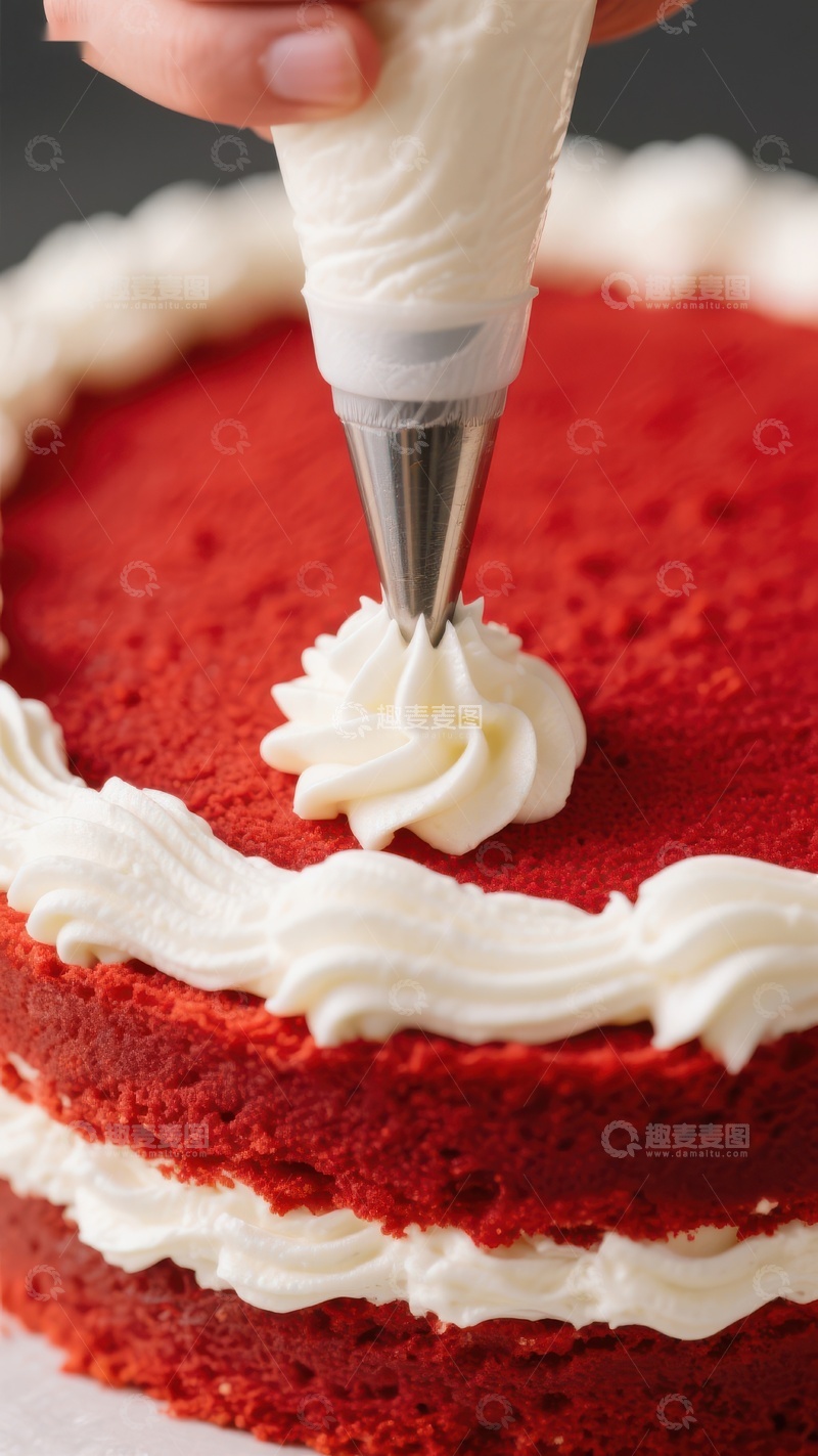 高清大图下载【趣麦麦图】奶油挤花装饰红色蛋糕