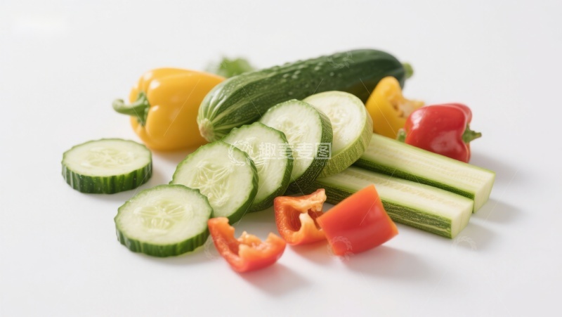 高清大图下载【趣麦麦图】切片黄瓜与彩椒静物