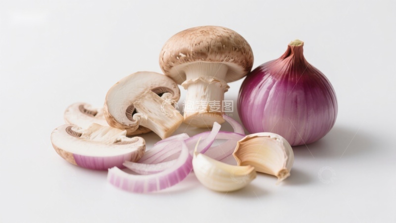 高清大图下载【趣麦麦图】新鲜食材：蘑菇洋葱大蒜