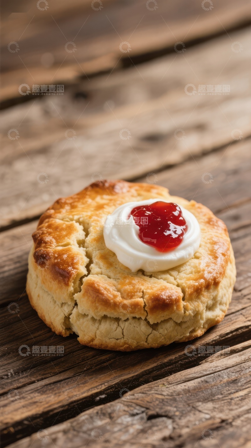 高清大图下载【趣麦麦图】奶油果酱饼干，木桌上的美味点心