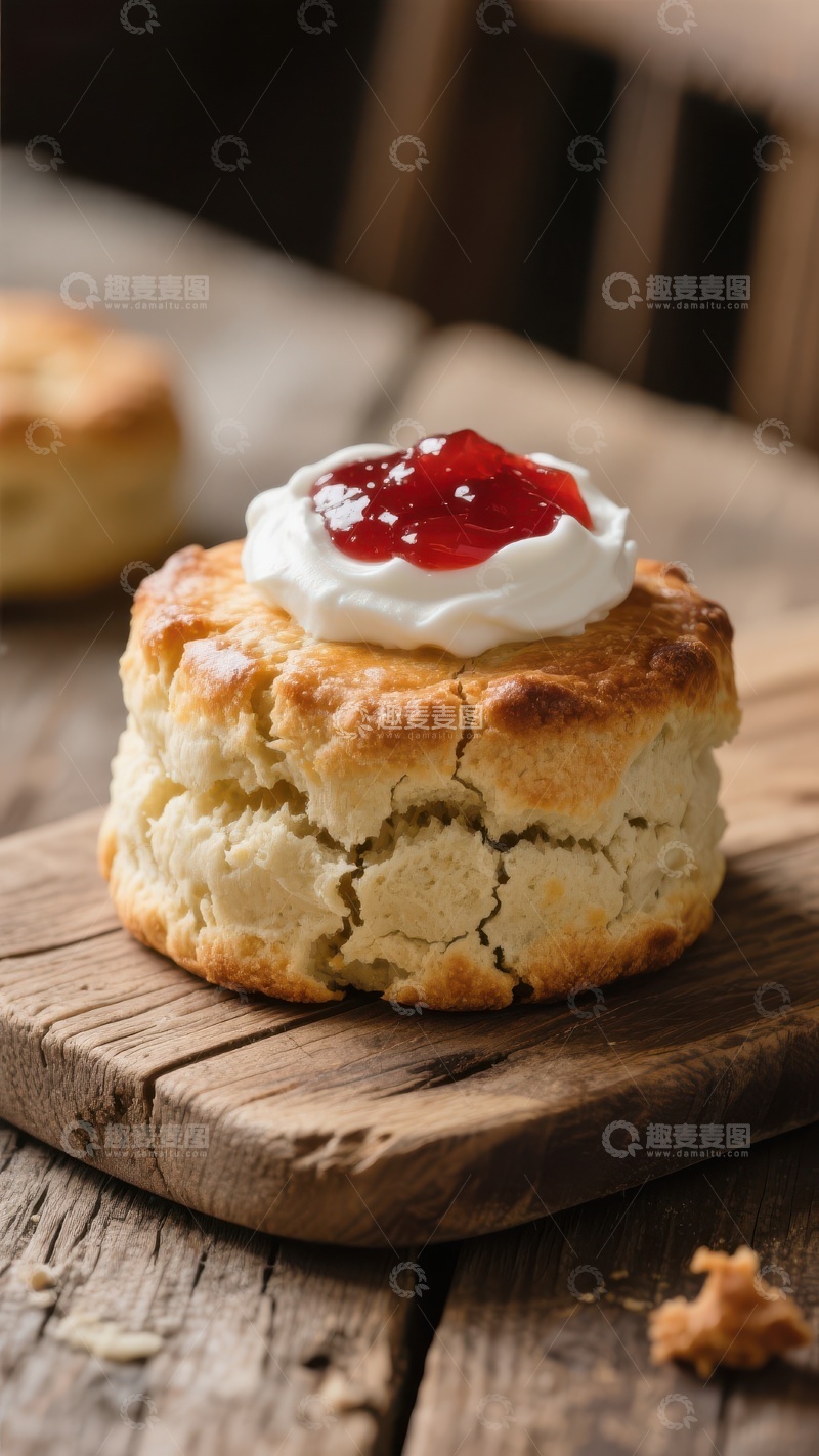 高清大图下载【趣麦麦图】奶油草莓酱点缀的松饼