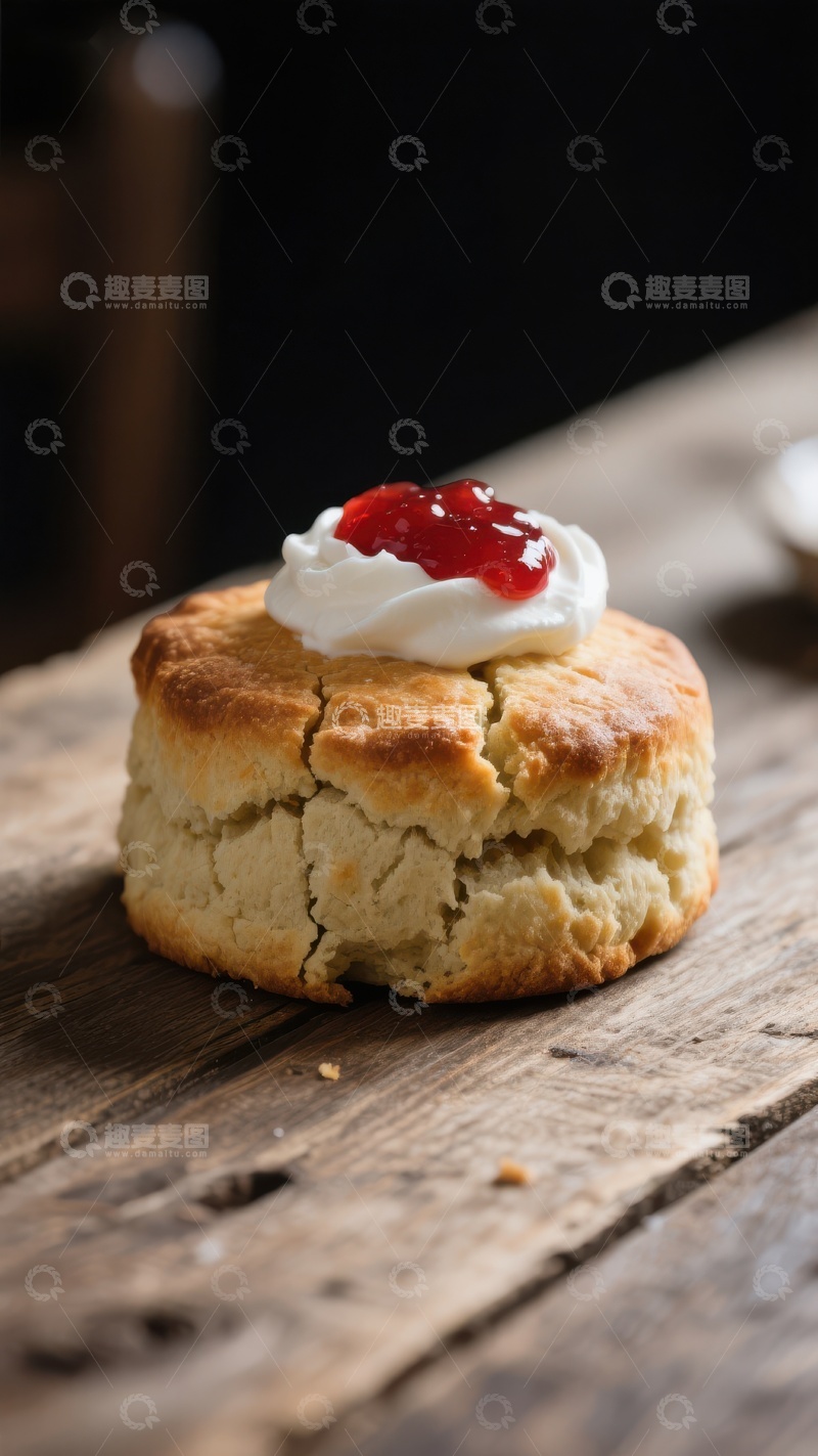 高清大图下载【趣麦麦图】奶油草莓酱点缀的松饼