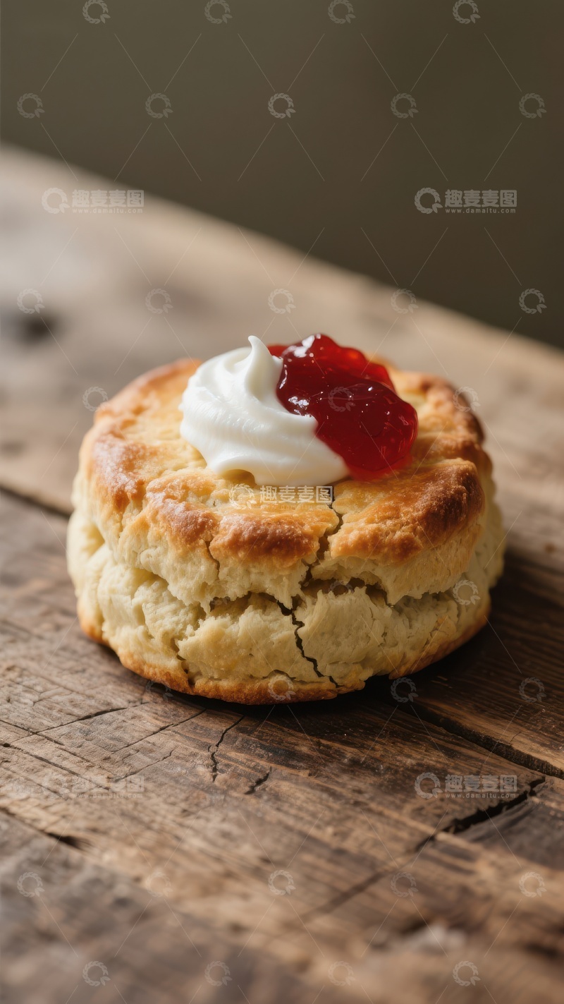 高清大图下载【趣麦麦图】奶油草莓酱点缀的松饼