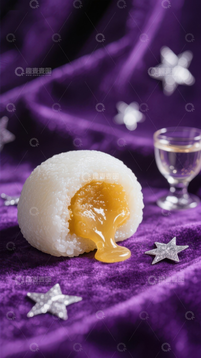 高清大图下载【趣麦麦图】糯米团子配蜂蜜，紫色布景点缀星光