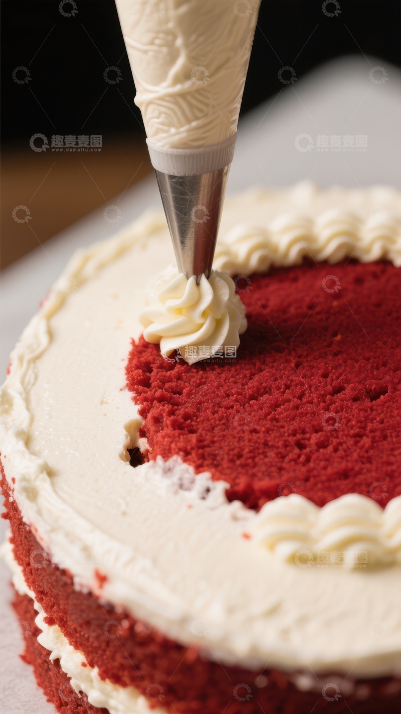 高清大图下载【趣麦麦图】奶油挤花装饰红色蛋糕