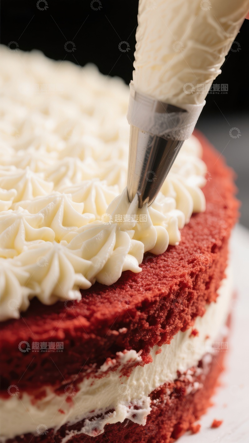 高清大图下载【趣麦麦图】奶油挤花装饰红色蛋糕