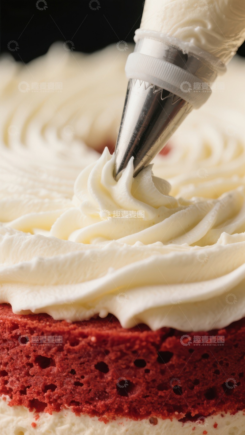 高清大图下载【趣麦麦图】奶油挤花装饰红丝绒蛋糕