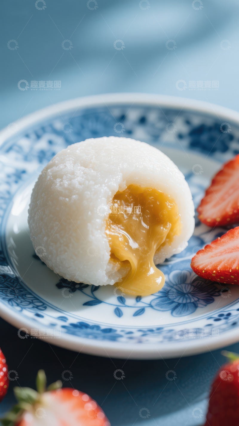 高清大图下载【趣麦麦图】流心糯米糍配草莓
