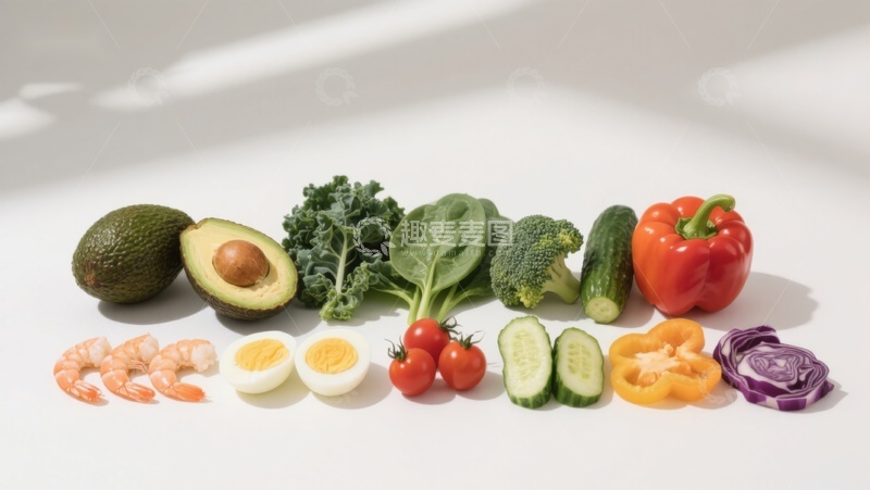 高清大图下载【趣麦麦图】新鲜蔬果与蛋白质食材摆拍