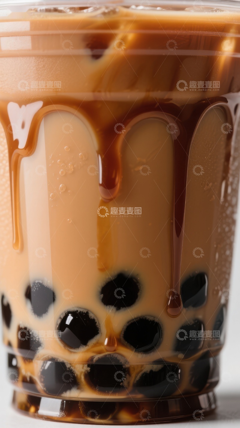 高清大图下载【趣麦麦图】珍珠奶茶特写，焦糖淋面