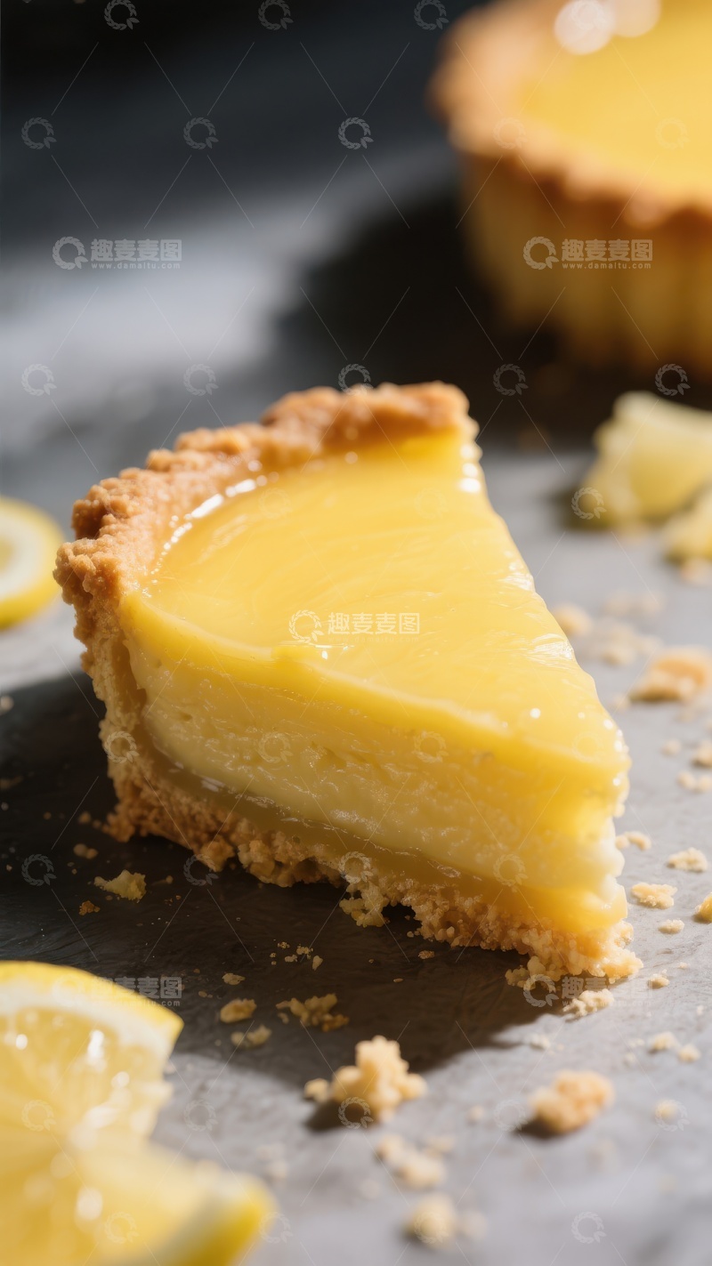 高清大图下载【趣麦麦图】柠檬挞切片，金黄色馅料诱人