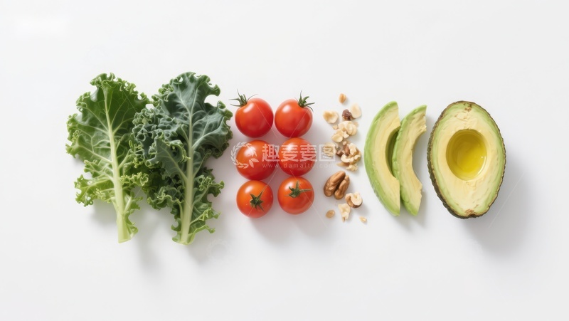 高清大图下载【趣麦麦图】新鲜蔬菜与坚果食材排列