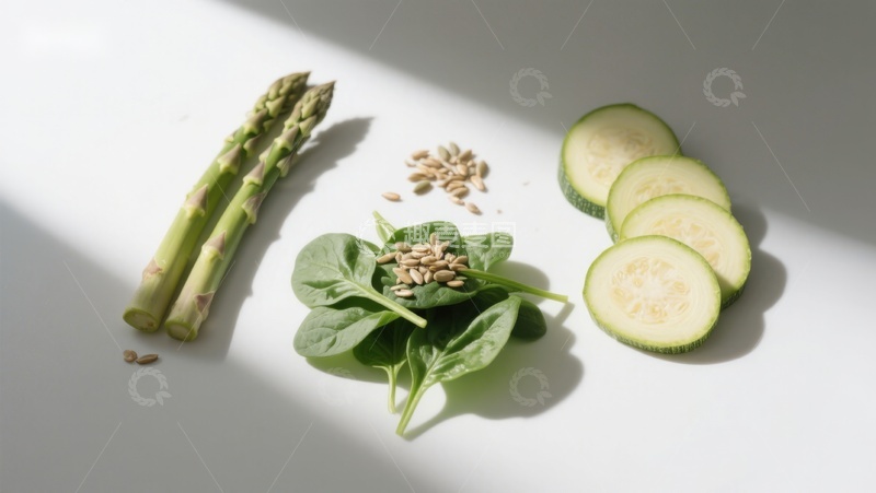 高清大图下载【趣麦麦图】新鲜蔬菜与坚果的静物摆拍