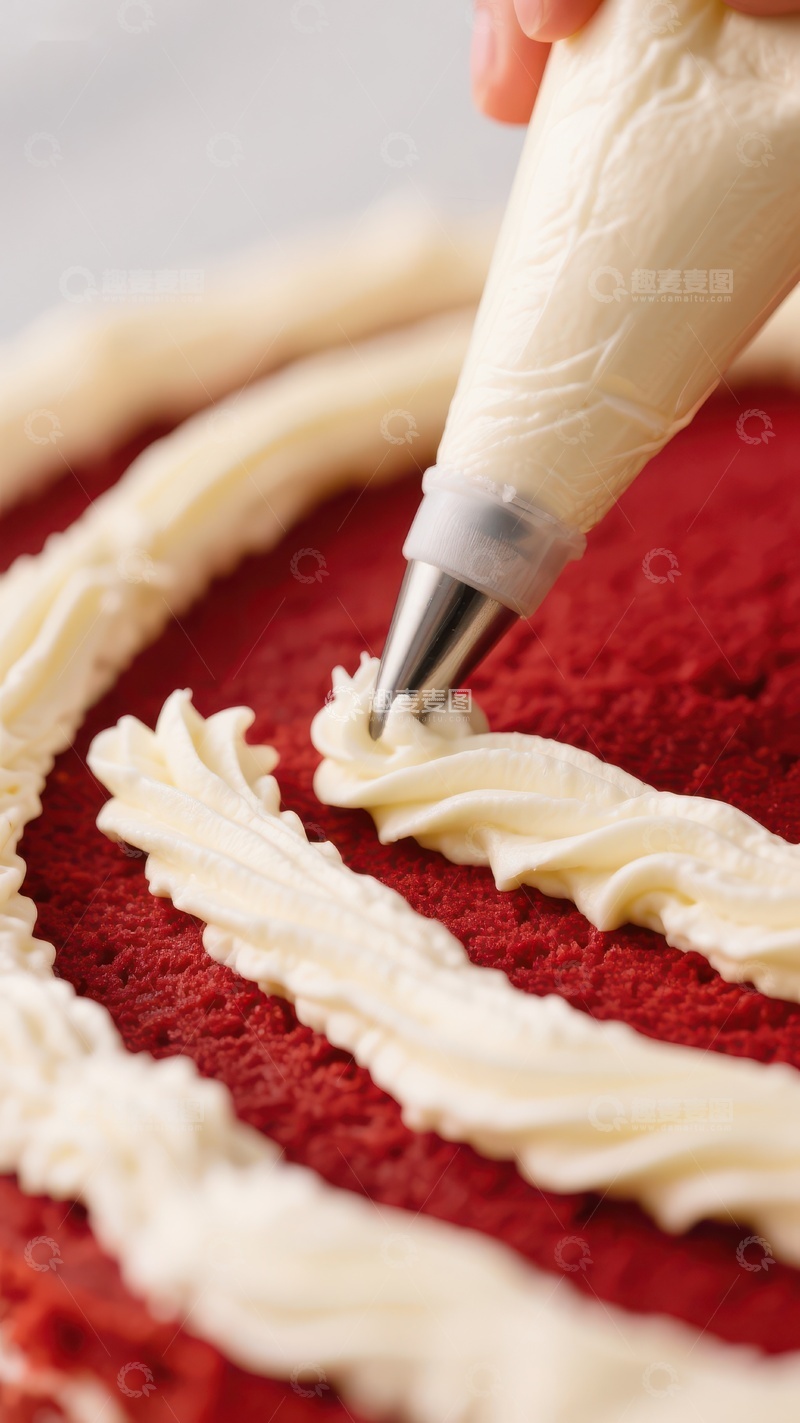 高清大图下载【趣麦麦图】奶油裱花装饰红色蛋糕