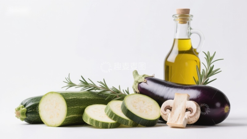 高清大图下载【趣麦麦图】新鲜蔬菜与橄榄油静物