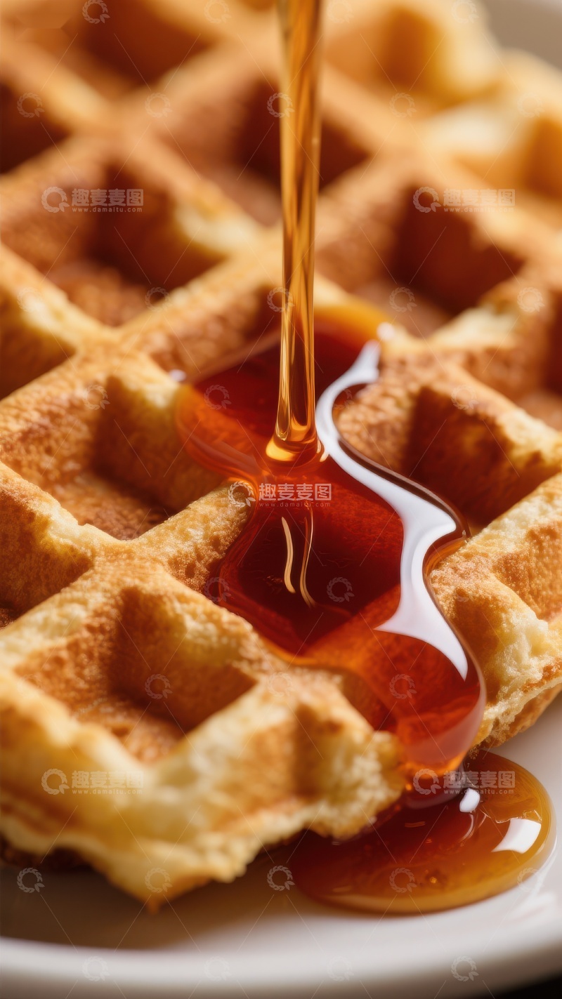 高清大图下载【趣麦麦图】蜂蜜缓缓浇在金黄松饼上