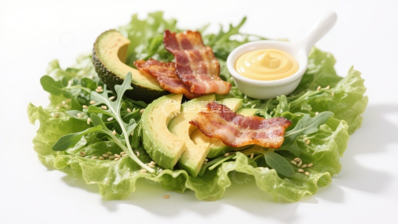 高清大图下载【趣麦麦图】牛油果培根沙拉配酱料