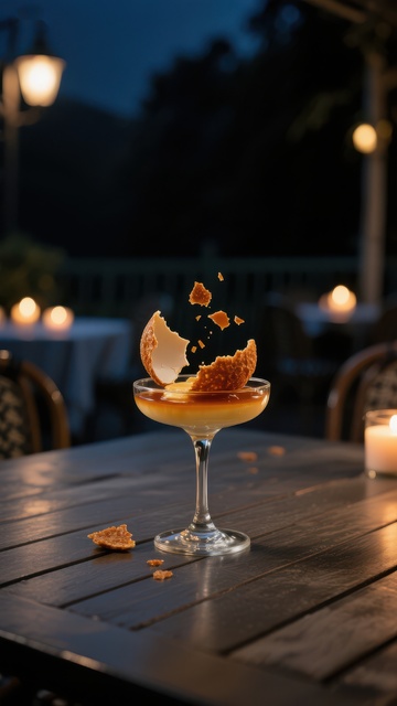 夜晚户外的精致鸡尾酒
