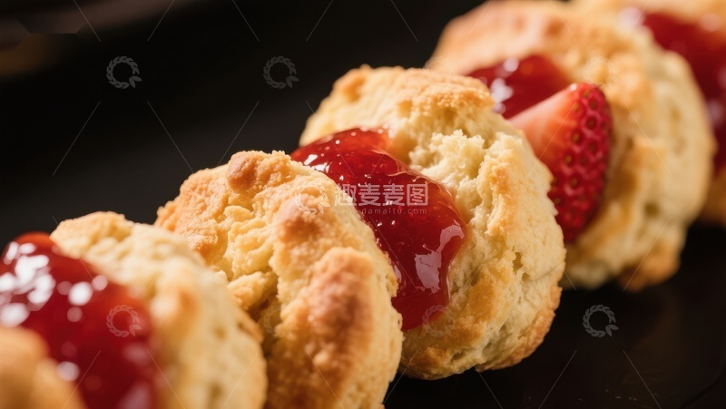 高清大图下载【趣麦麦图】新鲜草莓酱涂抹的松饼