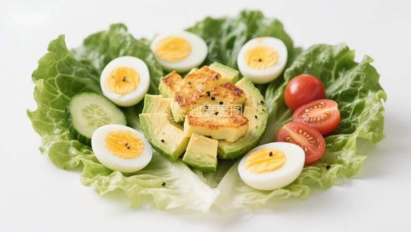 高清大图下载【趣麦麦图】新鲜蔬菜沙拉配鸡蛋和牛油果