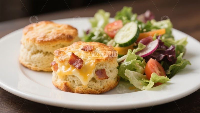 高清大图下载【趣麦麦图】芝士培根饼干配新鲜沙拉