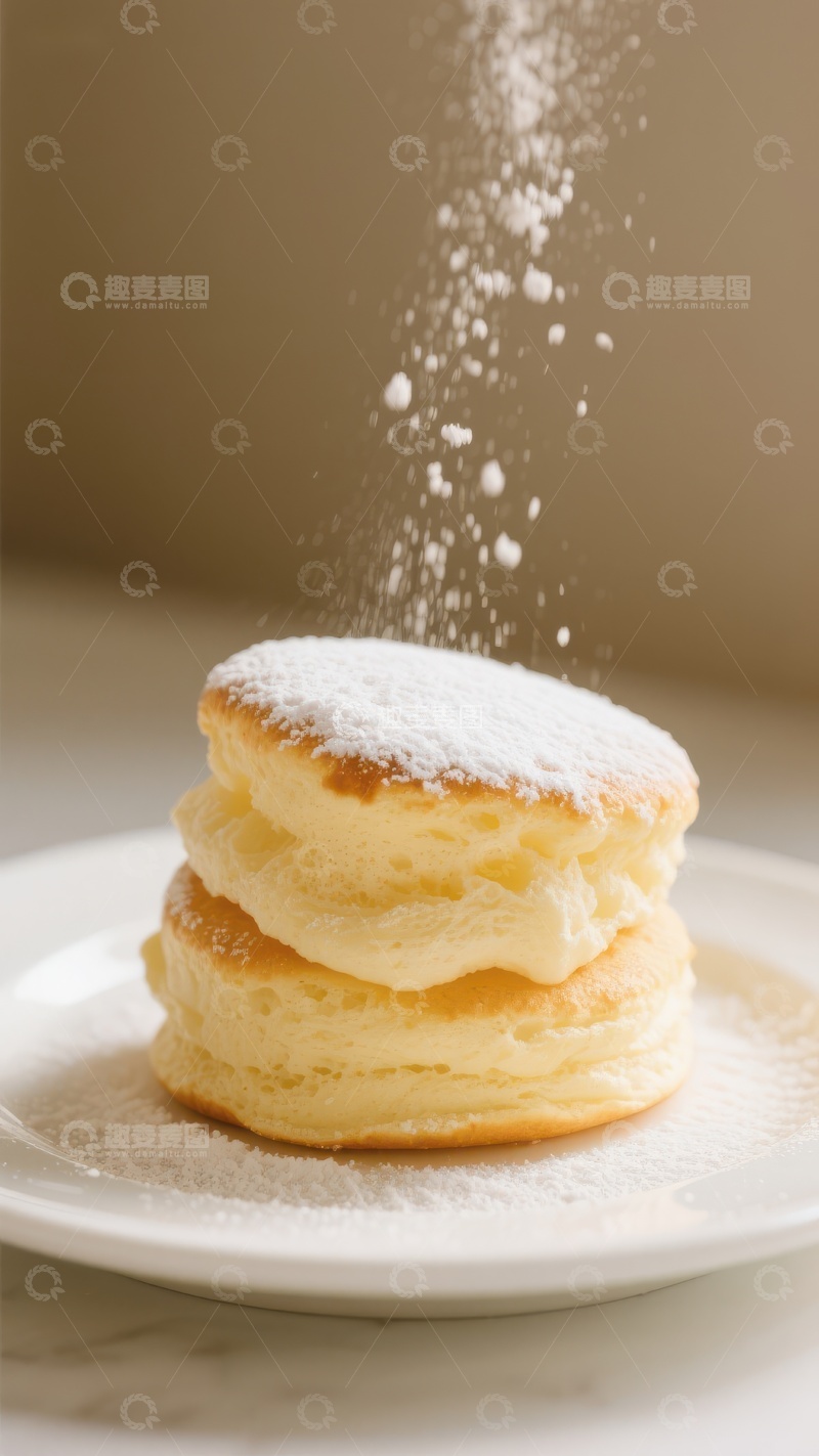 高清大图下载【趣麦麦图】糖粉撒在叠放的松饼上