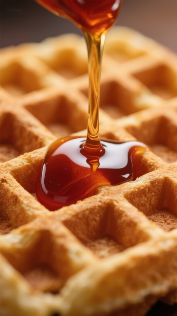 蜂蜜缓缓浇在金黄松饼上