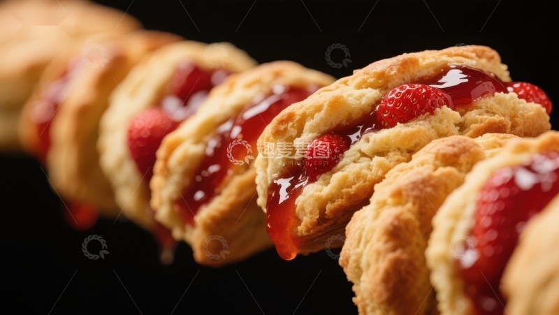 高清大图下载【趣麦麦图】草莓果酱饼干排成一列