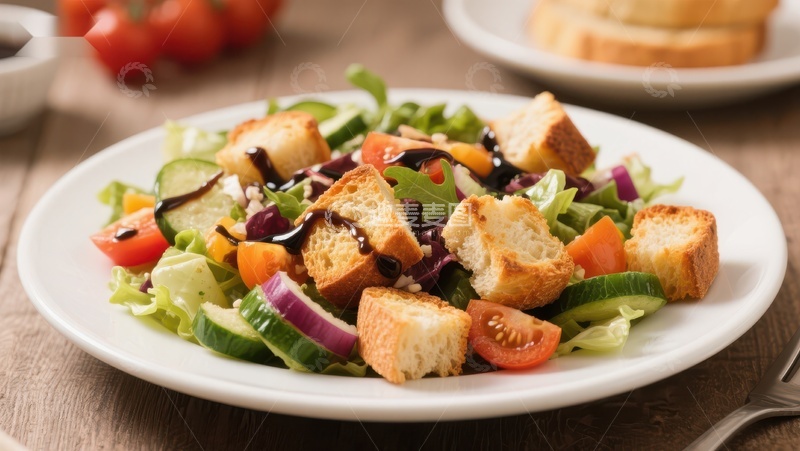 高清大图下载【趣麦麦图】新鲜蔬菜沙拉配烤面包丁