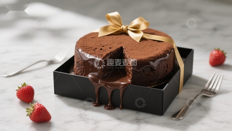 高清大图下载【趣麦麦图】巧克力蛋糕配草莓装饰