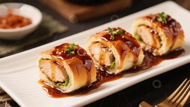 高清大图下载【趣麦麦图】美味鸡肉卷配浓郁酱汁