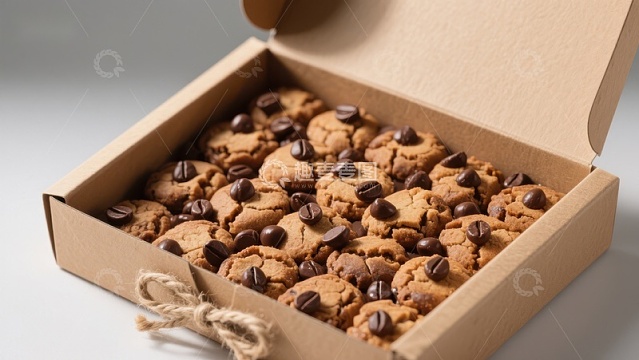 巧克力豆饼干装在纸盒中