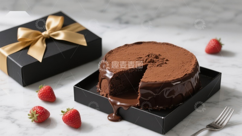 高清大图下载【趣麦麦图】巧克力蛋糕与草莓点缀