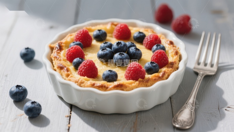 高清大图下载【趣麦麦图】新鲜水果挞，蓝莓与覆盆子点缀